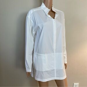 Women's LAFAYETTE 148 New York ZIP UP White Cotton TUNIC Blouse  XL
